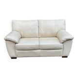 Canapé 2 places scandinave en cuir véritable beige