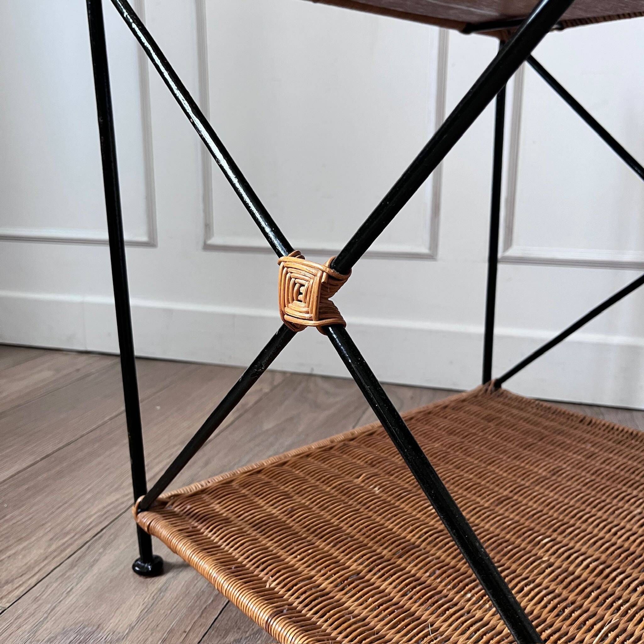 Vintage woven wicker coffee table