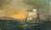 Tableau HST "Ship at Dusk" late 19th century Signed Mauval (?)