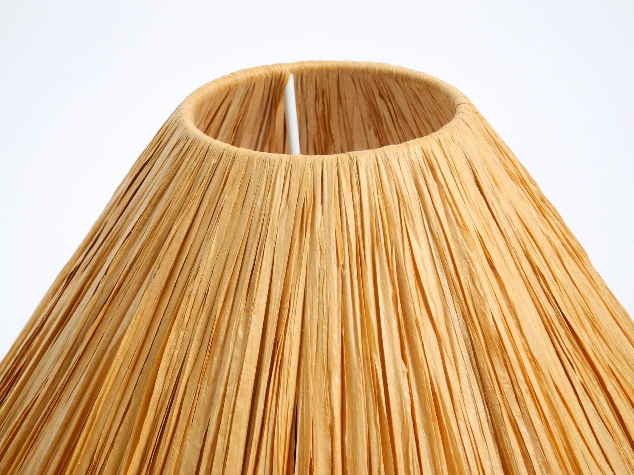 Italian 60s table lamp made of wood and leather with paper straw lampshade