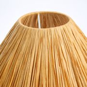 Italian 60s table lamp made of wood and leather with paper straw lampshade