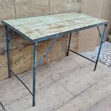 Old folding table in Burmese teak and steel