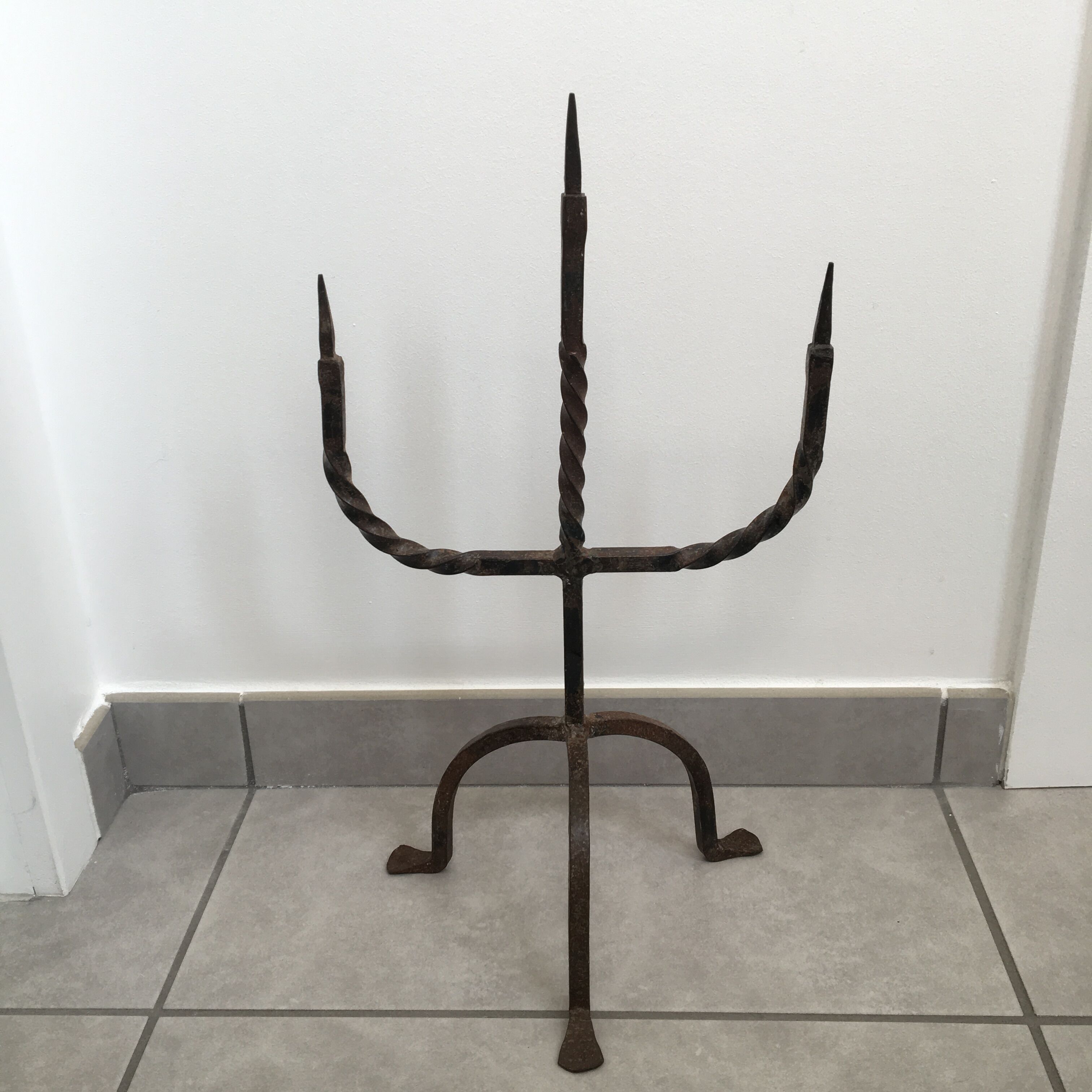 Tripod chandelier brutalist style wrought iron