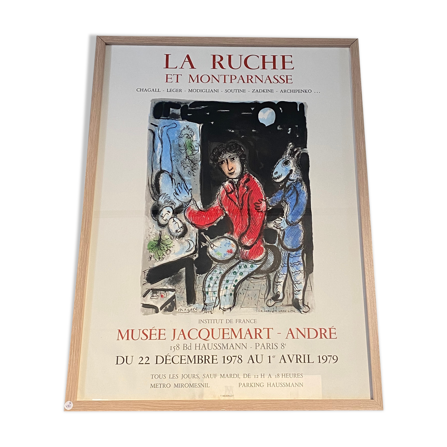 Old lithograph poster Marc Chagall La Ruche