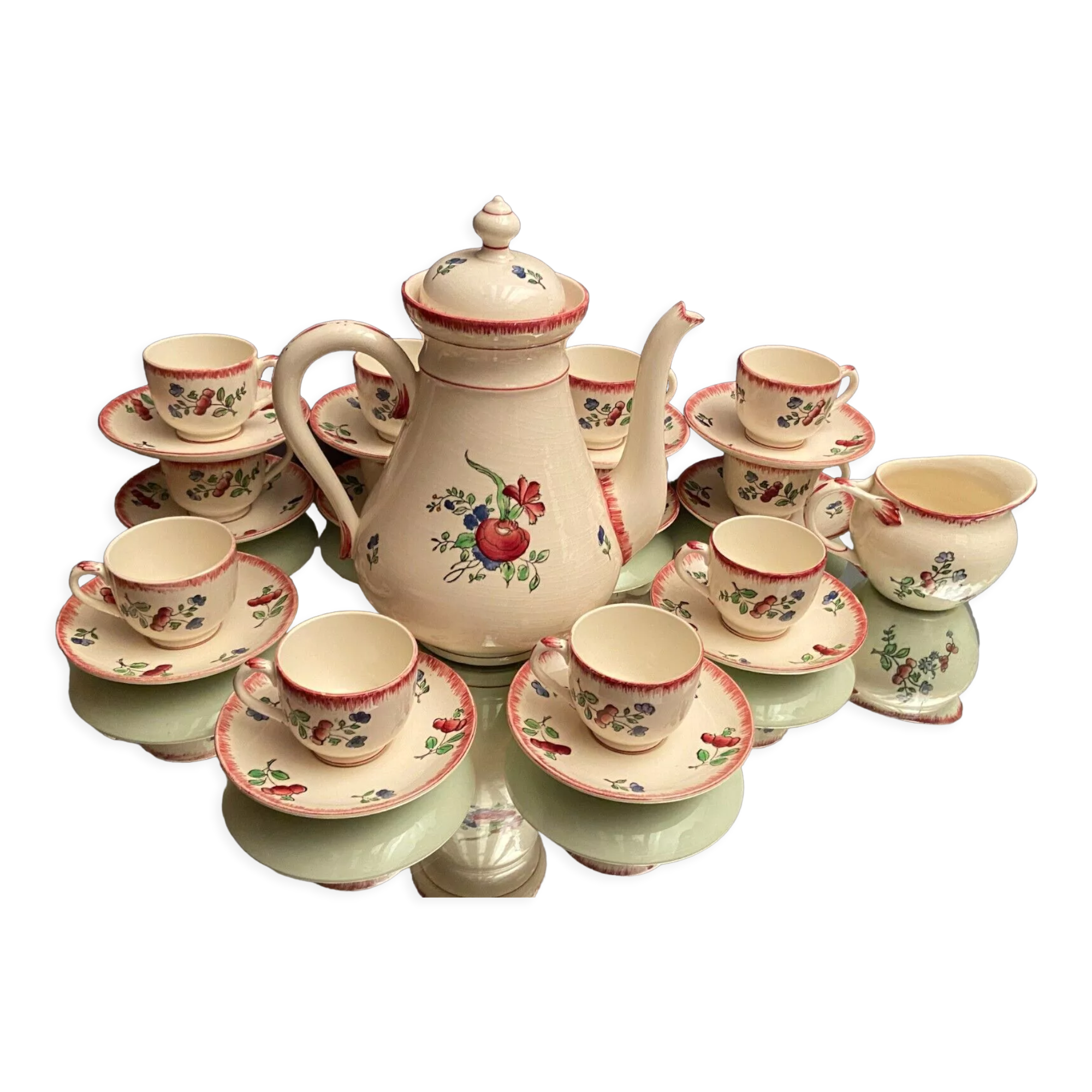 Gien tiled coffee set décor Lorraine Coffee maker cups milk jug