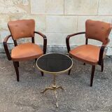Vintage brass and glass pedestal table