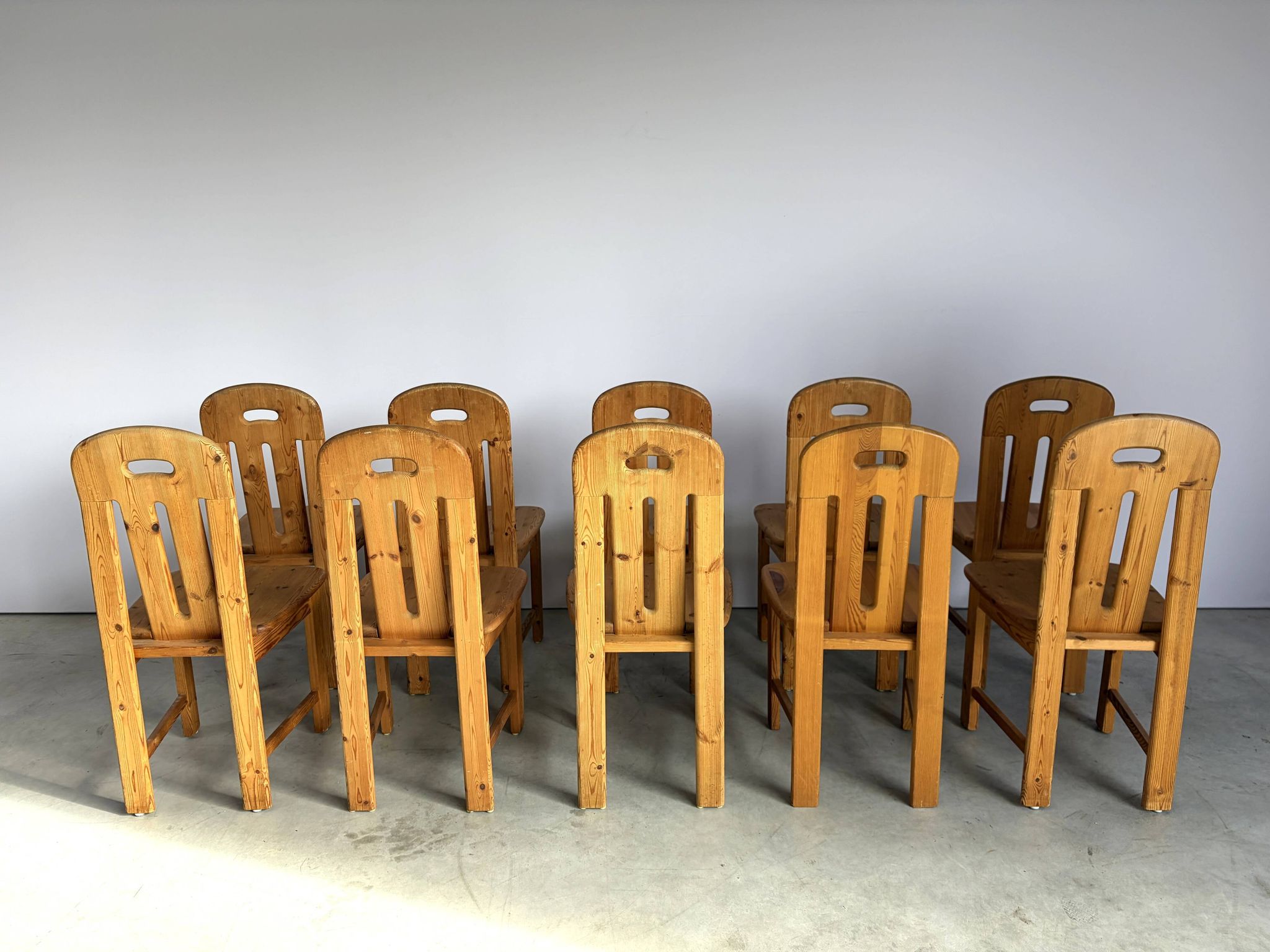 Set of 10 pine wood dining chairs by Effezeta Italy, 1970s
