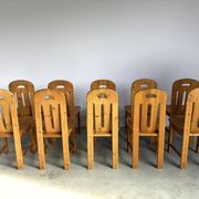 Set of 10 pine wood dining chairs by Effezeta Italy, 1970s