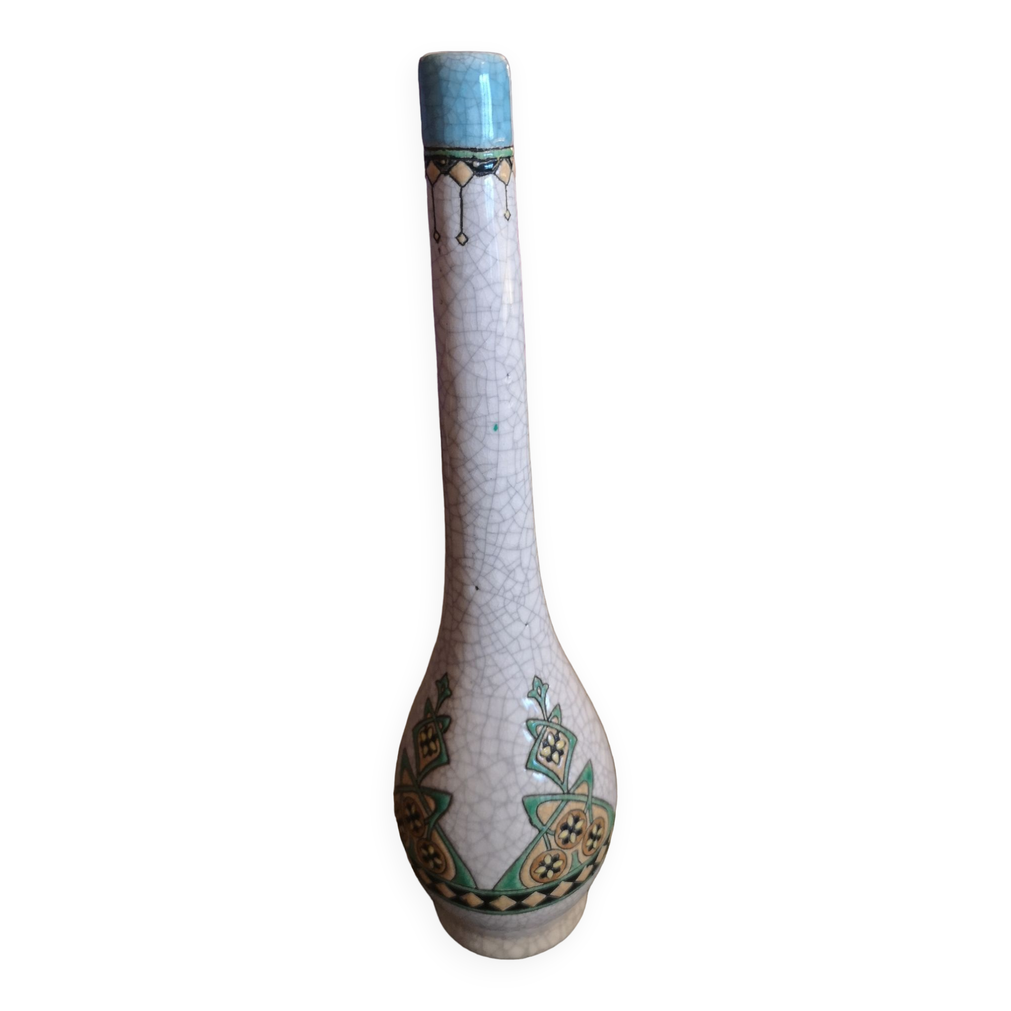 Cracked ceramic soliflore vase and Longwy enamels - Art Deco - 1930s