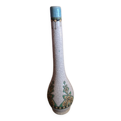 Vase soliflore en céramique craquelée et emaux de Longwy - Art Déco - Années 1930