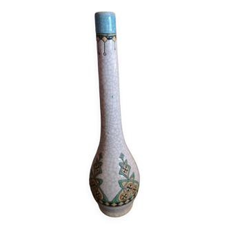Vase soliflore en céramique craquelée et emaux de Longwy - Art Déco - Années 1930