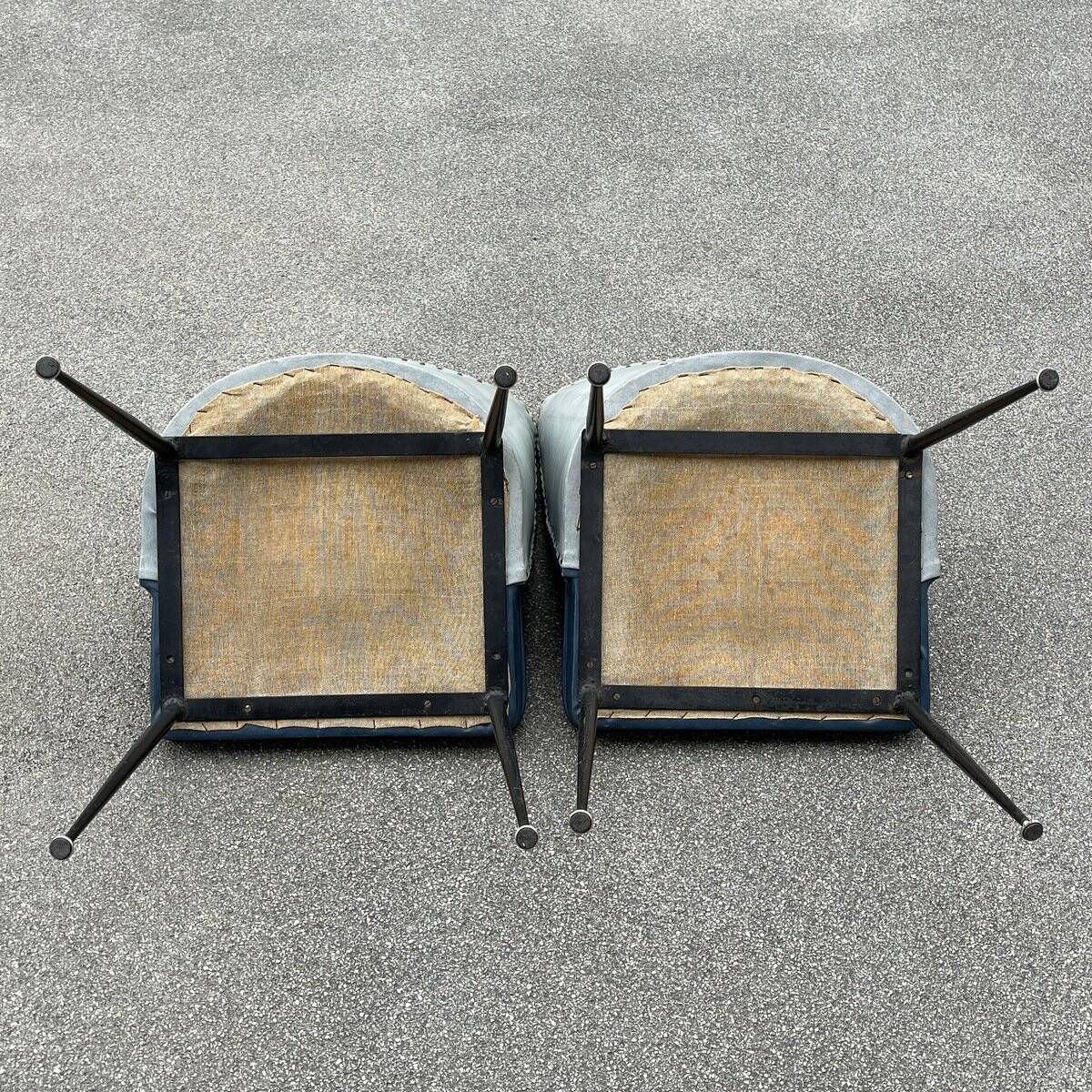 Set of blue dining chairs, Italy, 1950s