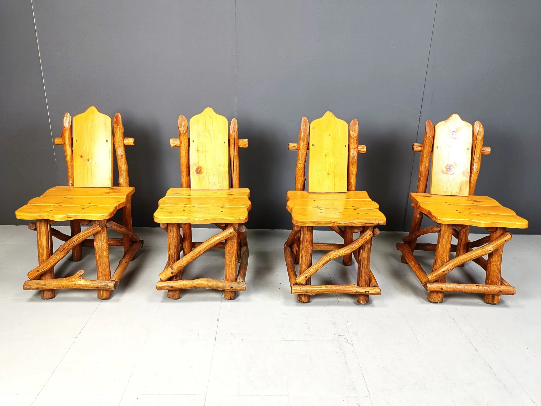 Vintage brutalist dining chairs, set of 4 - 1960s