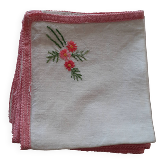 8 Linen napkins. Handmade flower embroidery.