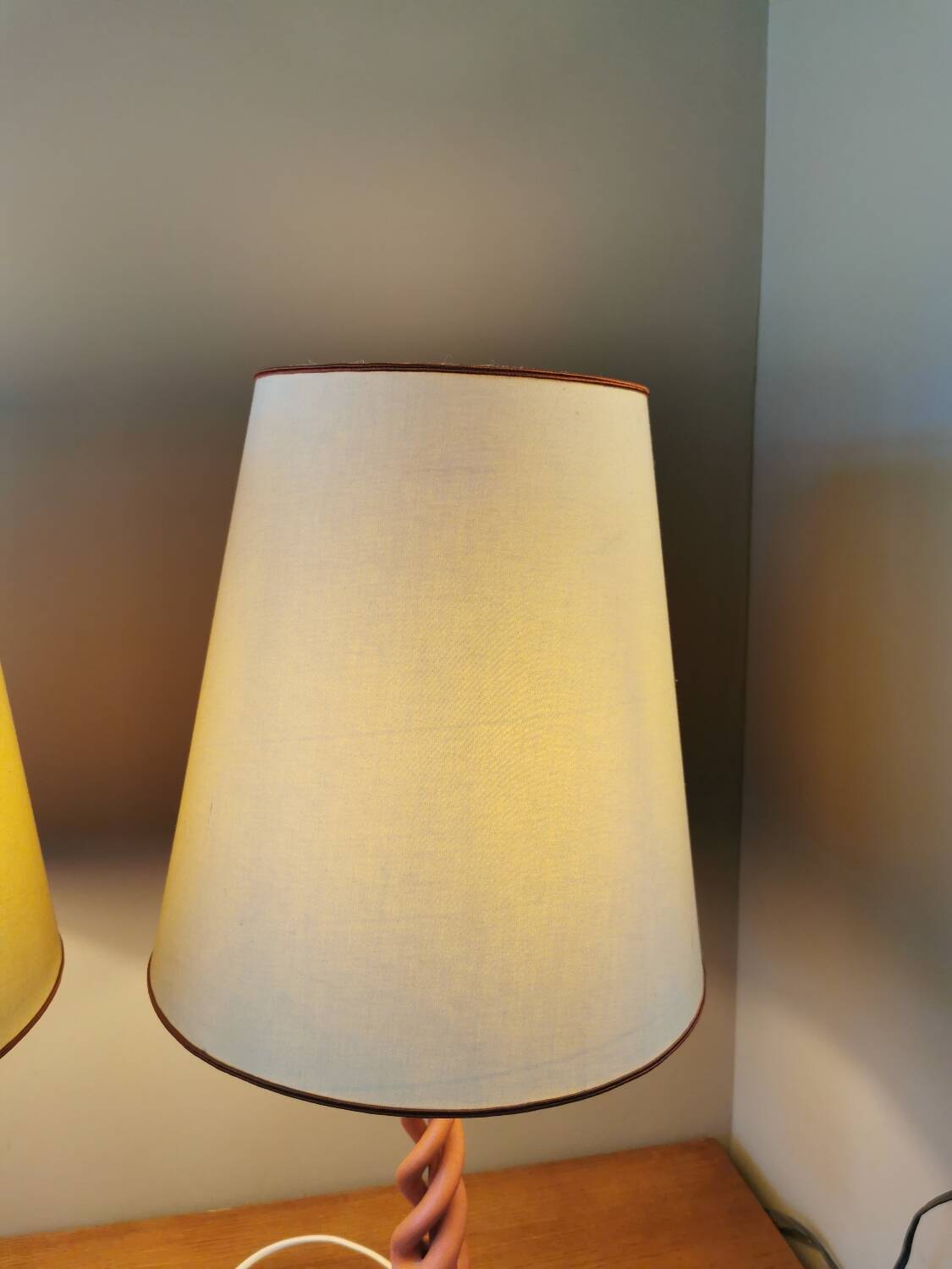 Pair of vintage twisted wood lamps