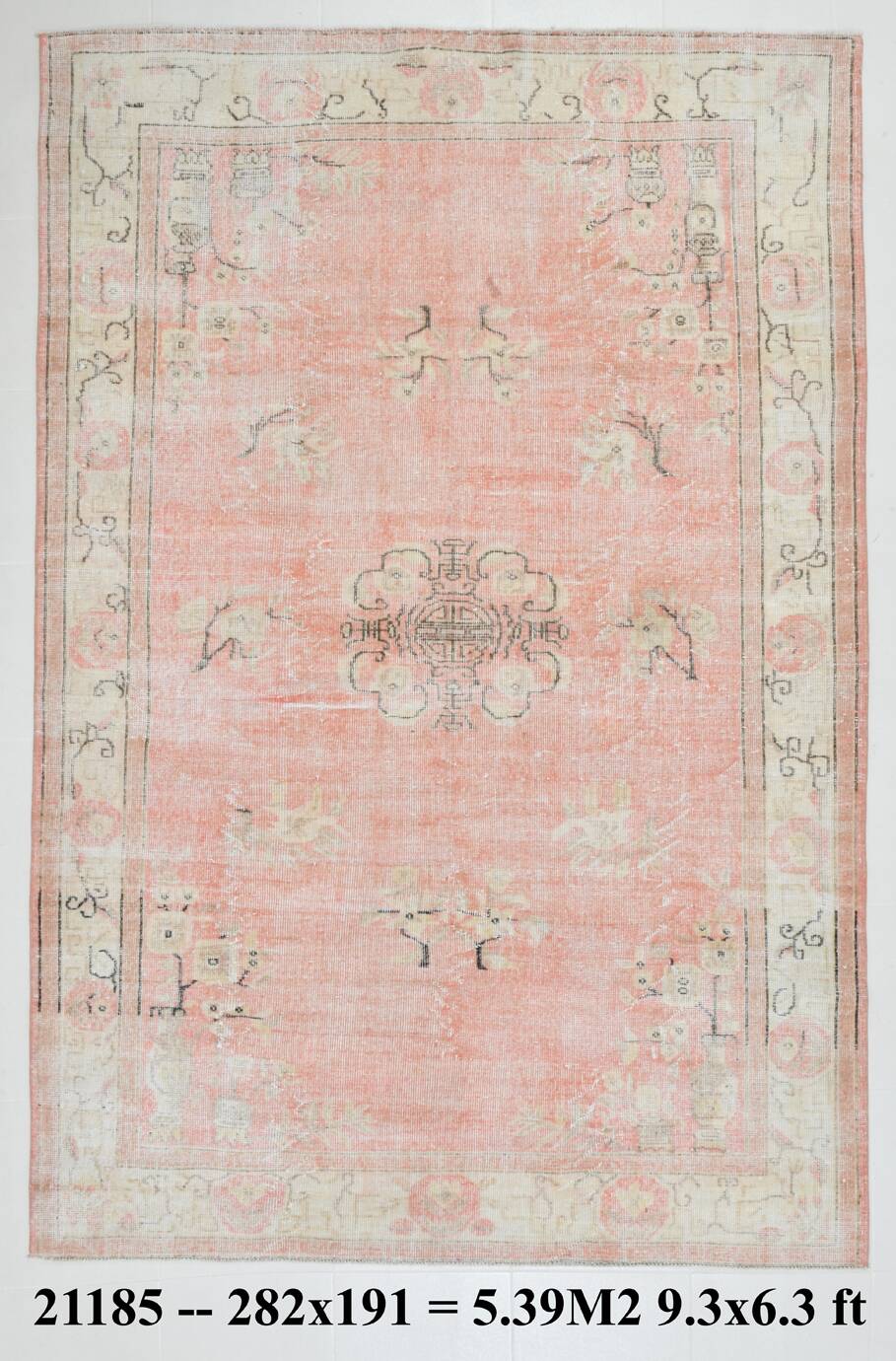 6x9 Turkish Soft Pink Bordered Vintage Rug, 191x282Cm