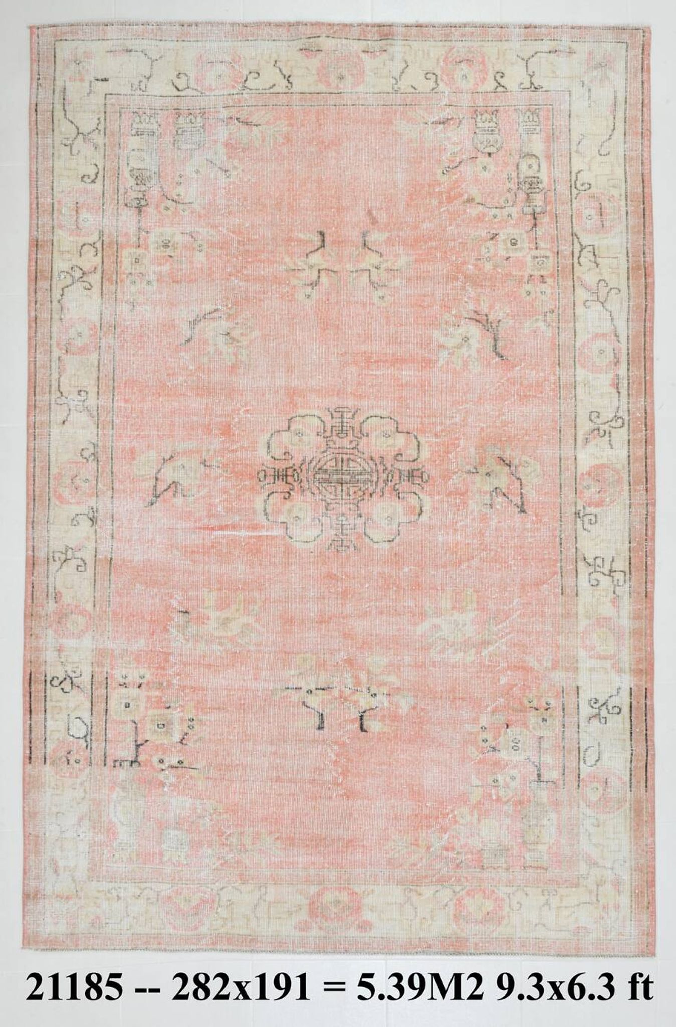 6x9 Turkish Soft Pink Bordered Vintage Rug, 191x282Cm
