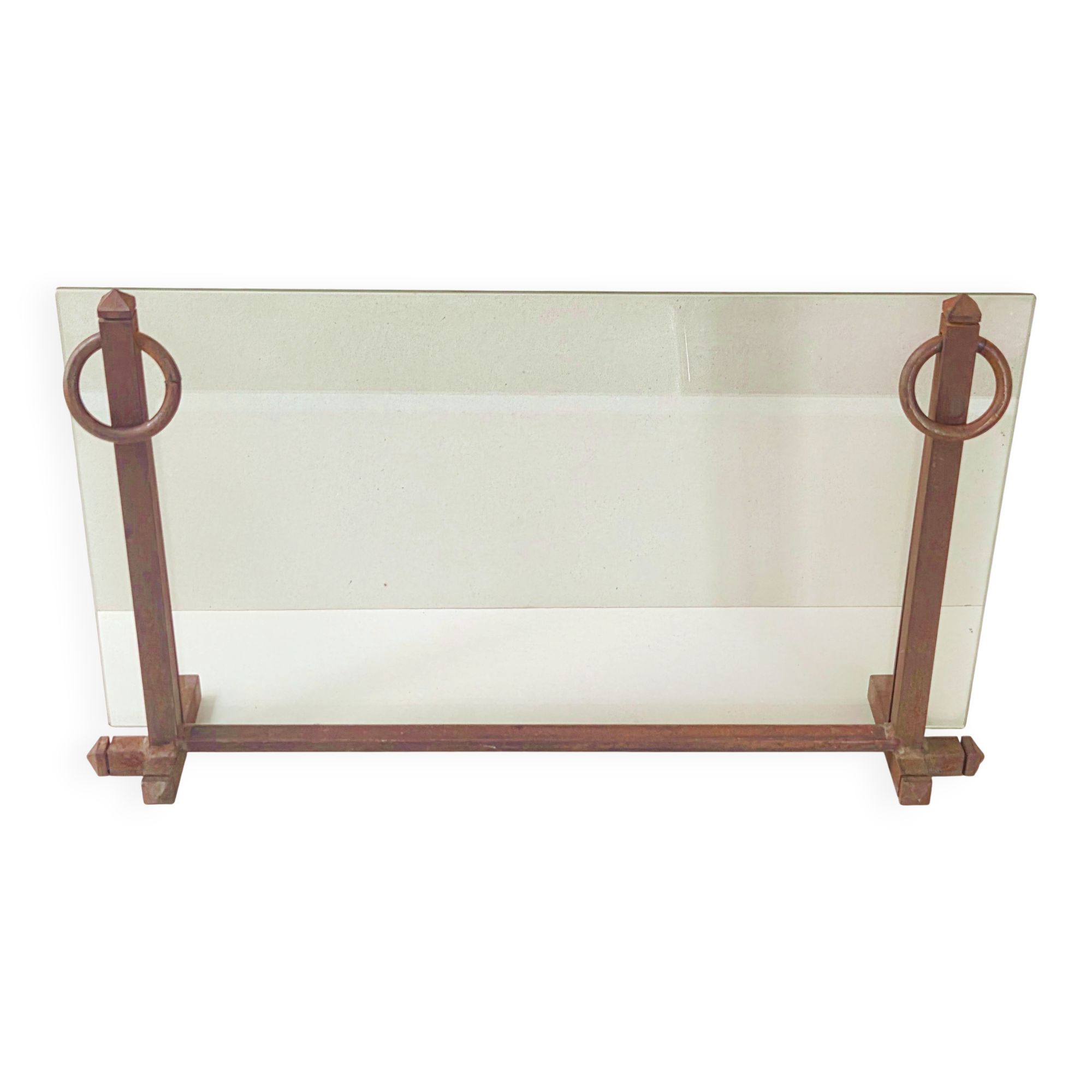 Vintage modernist fireplace screen 1970 in metal & safety glass 70s 1970s