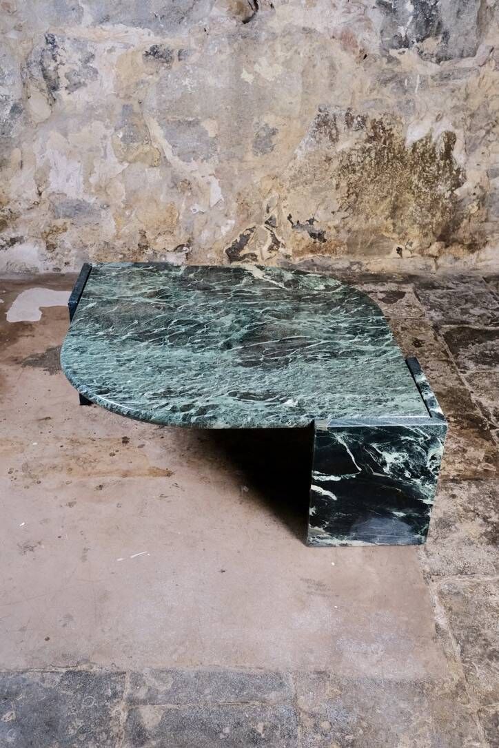 Emerald green marble "eye" coffee table, Roche Bobois, France, 1970s