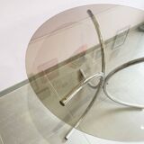 Chromed metal and smoked glass table