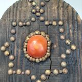 Ancient brutalist oriental wooden mirror 23x53cm