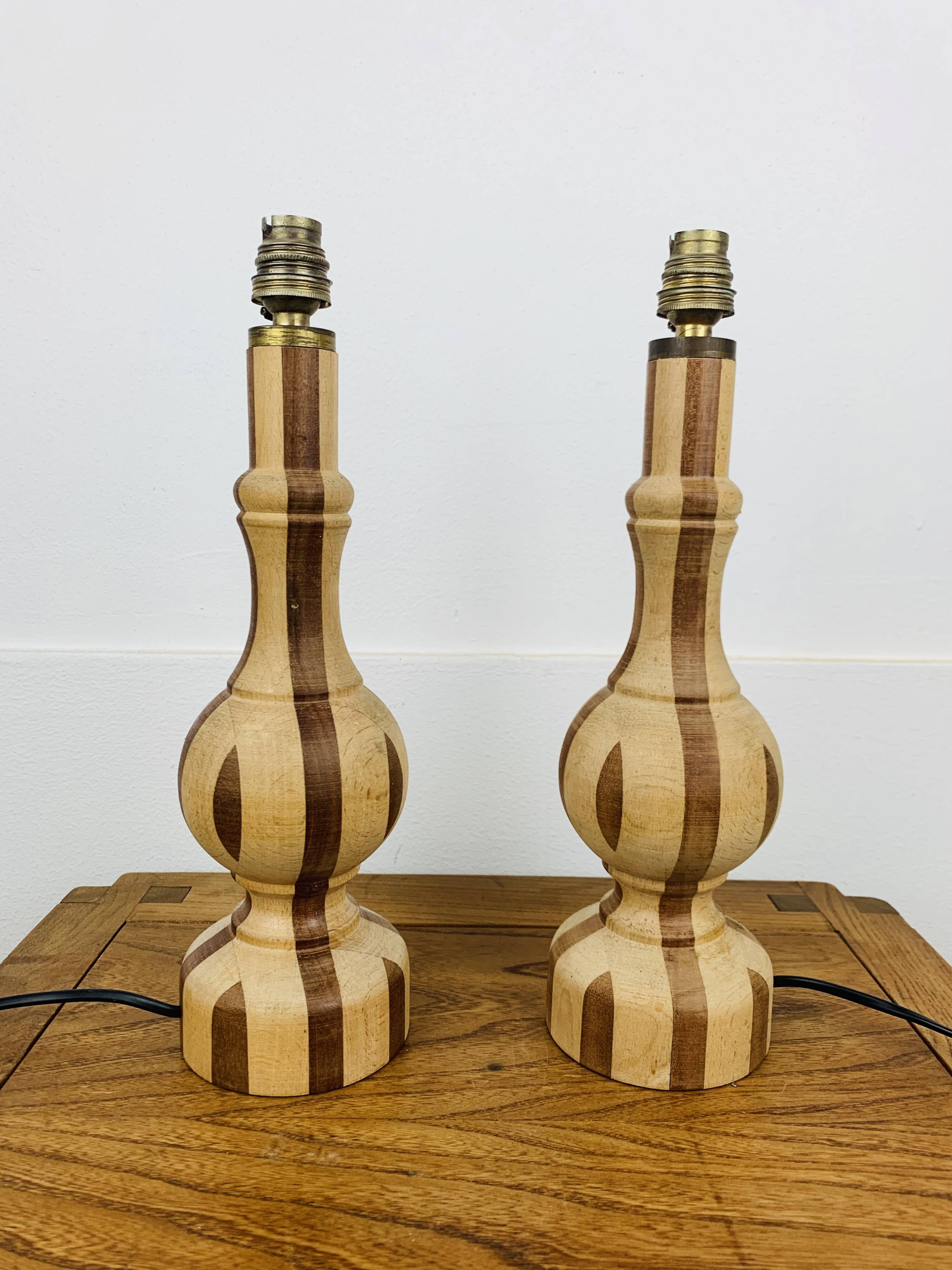 Pair of vintage turned wood lamps