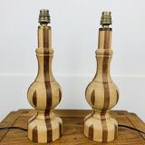 Pair of vintage turned wood lamps