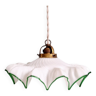 Art Deco pendant light in scalloped white opaline, 1920-30