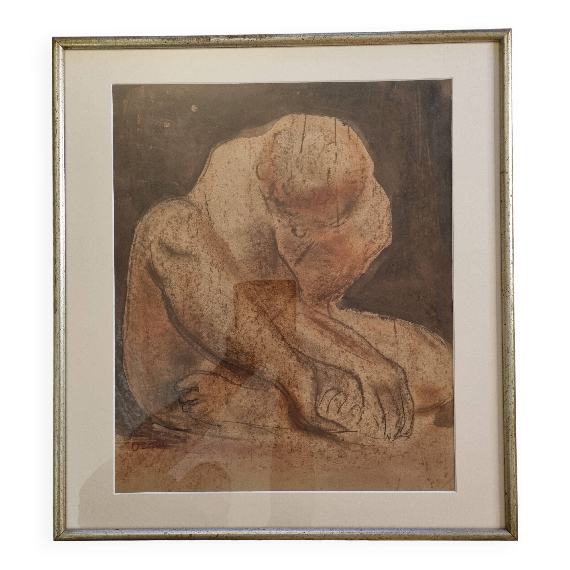 Original nude study signed "De Bus" - Framed drawing under glass - 50 x 55 cm, 1950s-60s