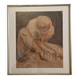 Original nude study signed "De Bus" - Framed drawing under glass - 50 x 55 cm, 1950s-60s