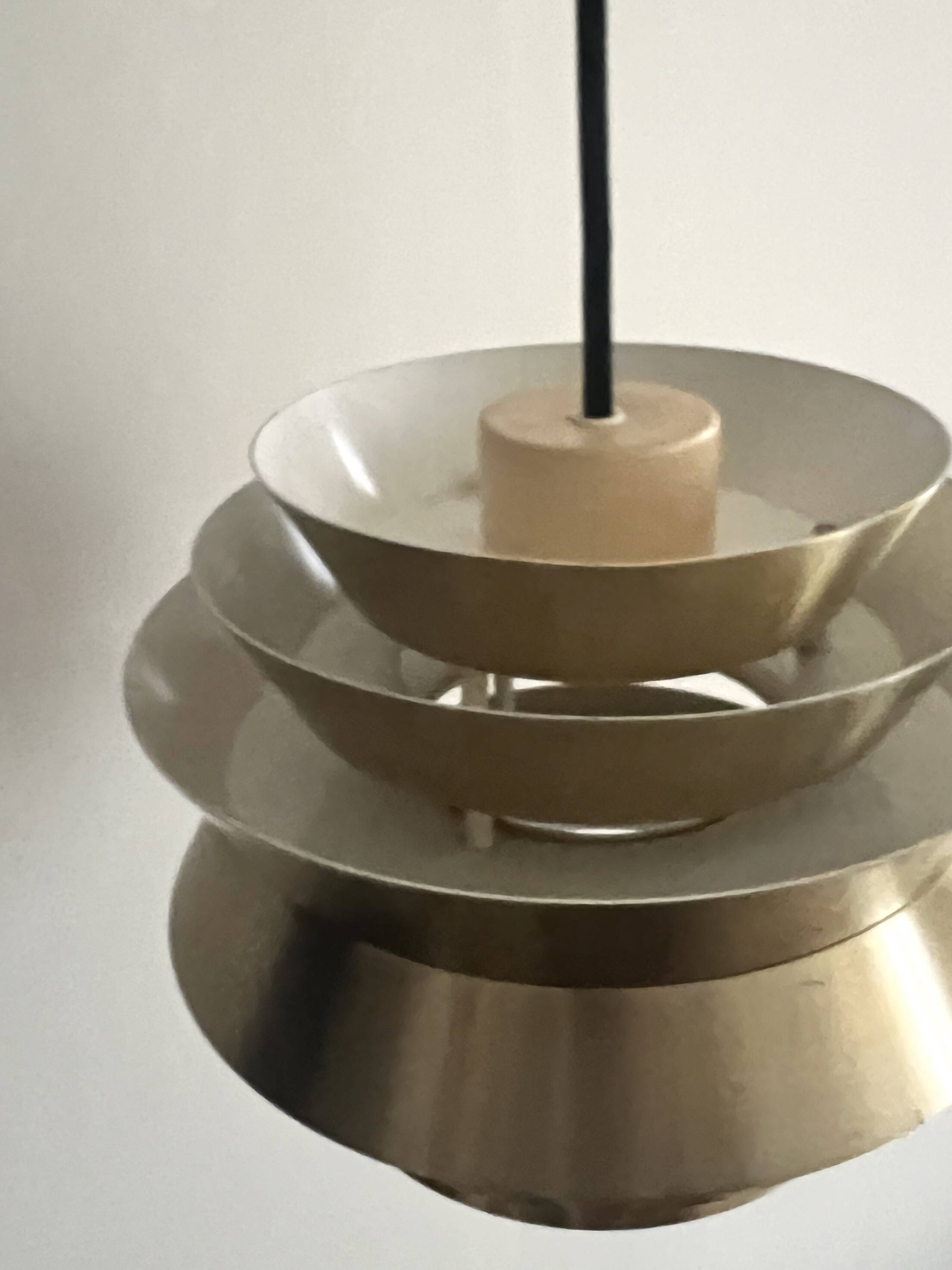 Brass & Lacquered White Aluminium Pendant Lamp by Carl Thore, design 1970