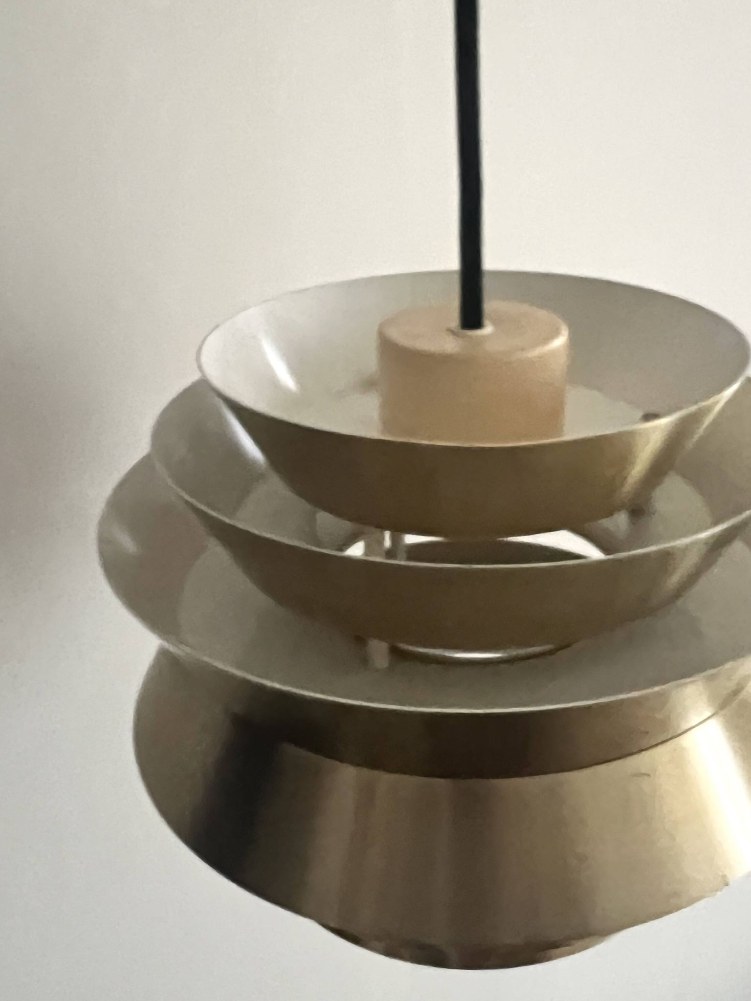 Brass & Lacquered White Aluminium Pendant Lamp by Carl Thore, design 1970