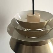 Brass & Lacquered White Aluminium Pendant Lamp by Carl Thore, design 1970