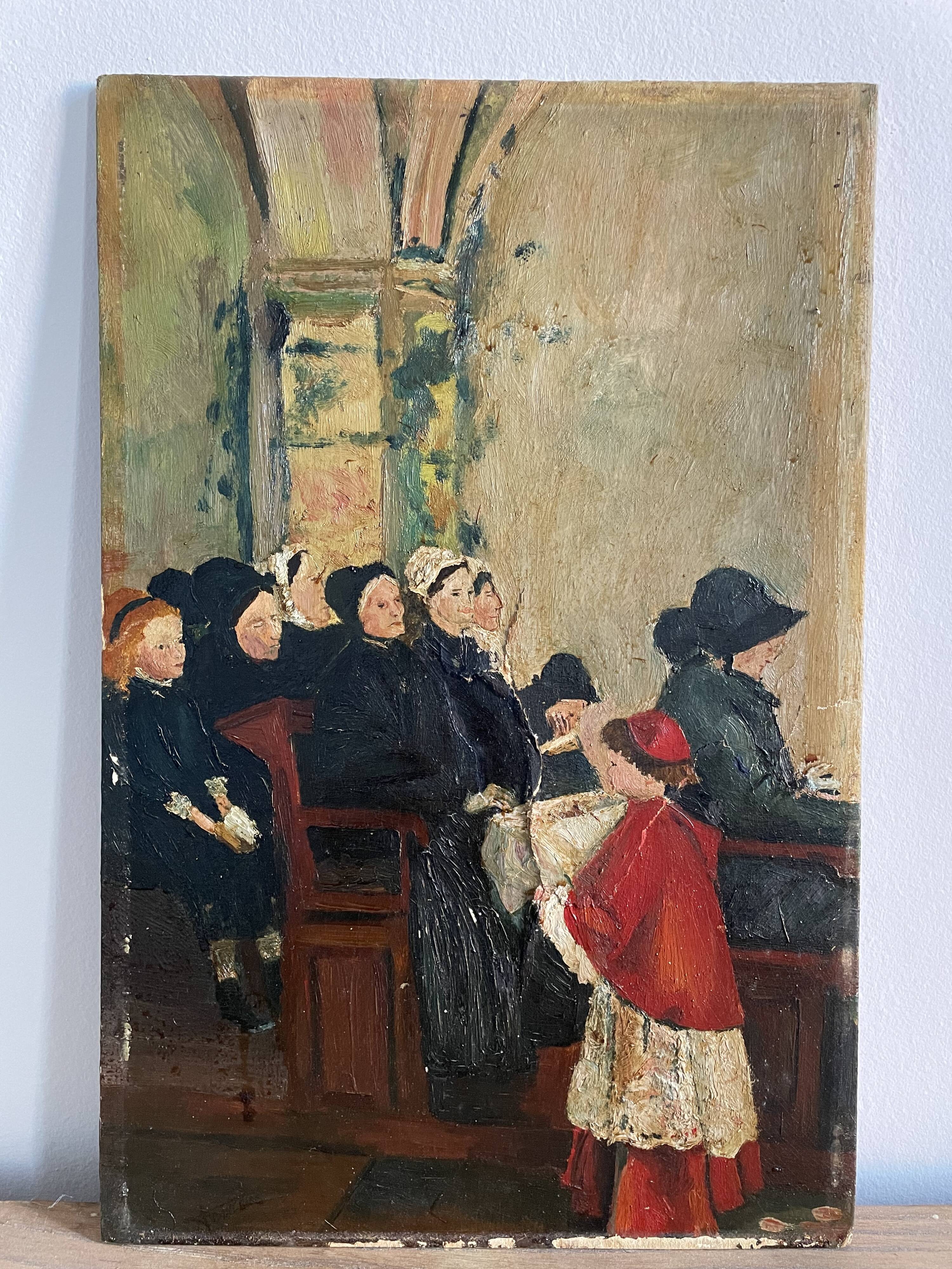 Old painting, church scene