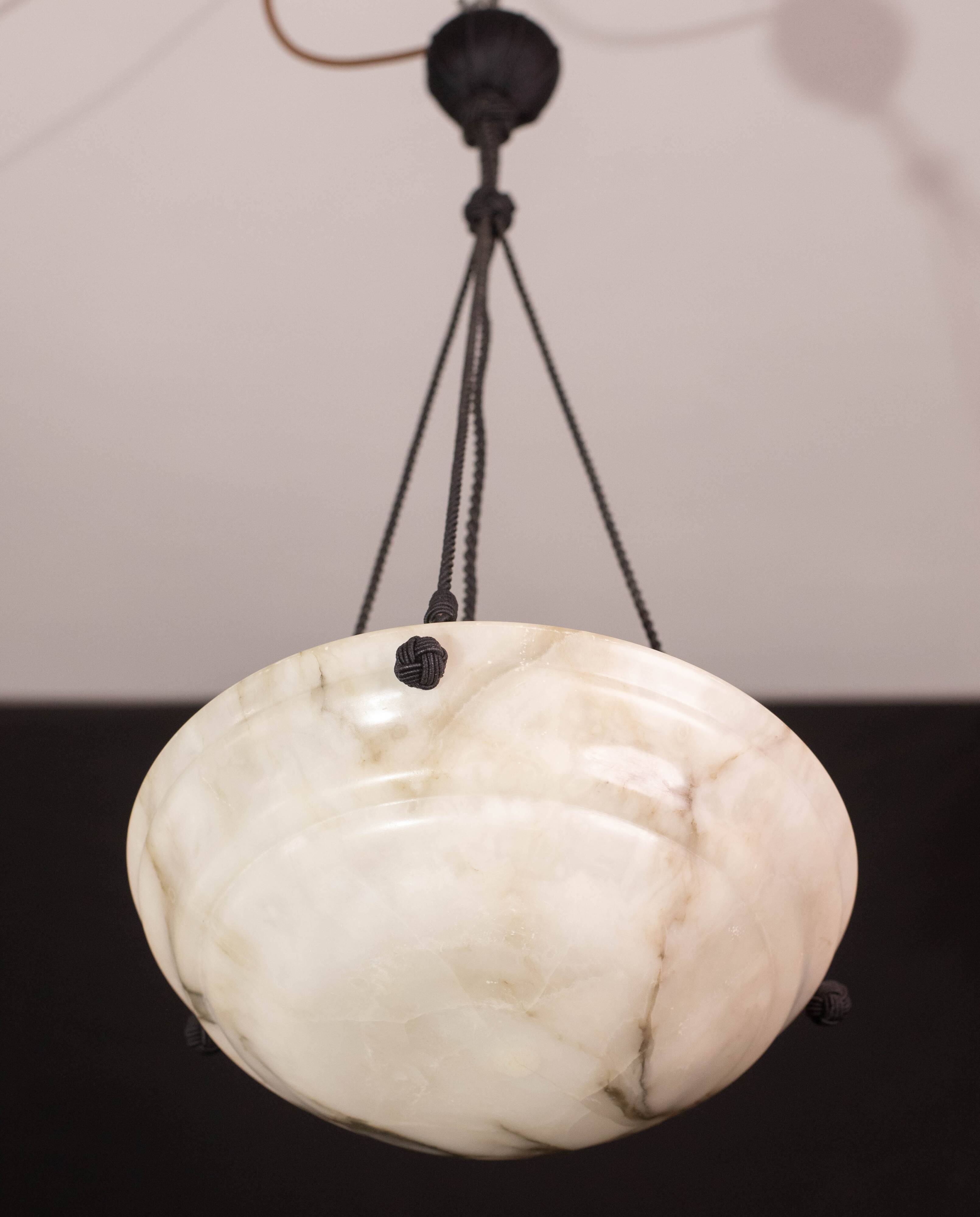 Lustre Art Déco en albâtre blanc, années 1950
