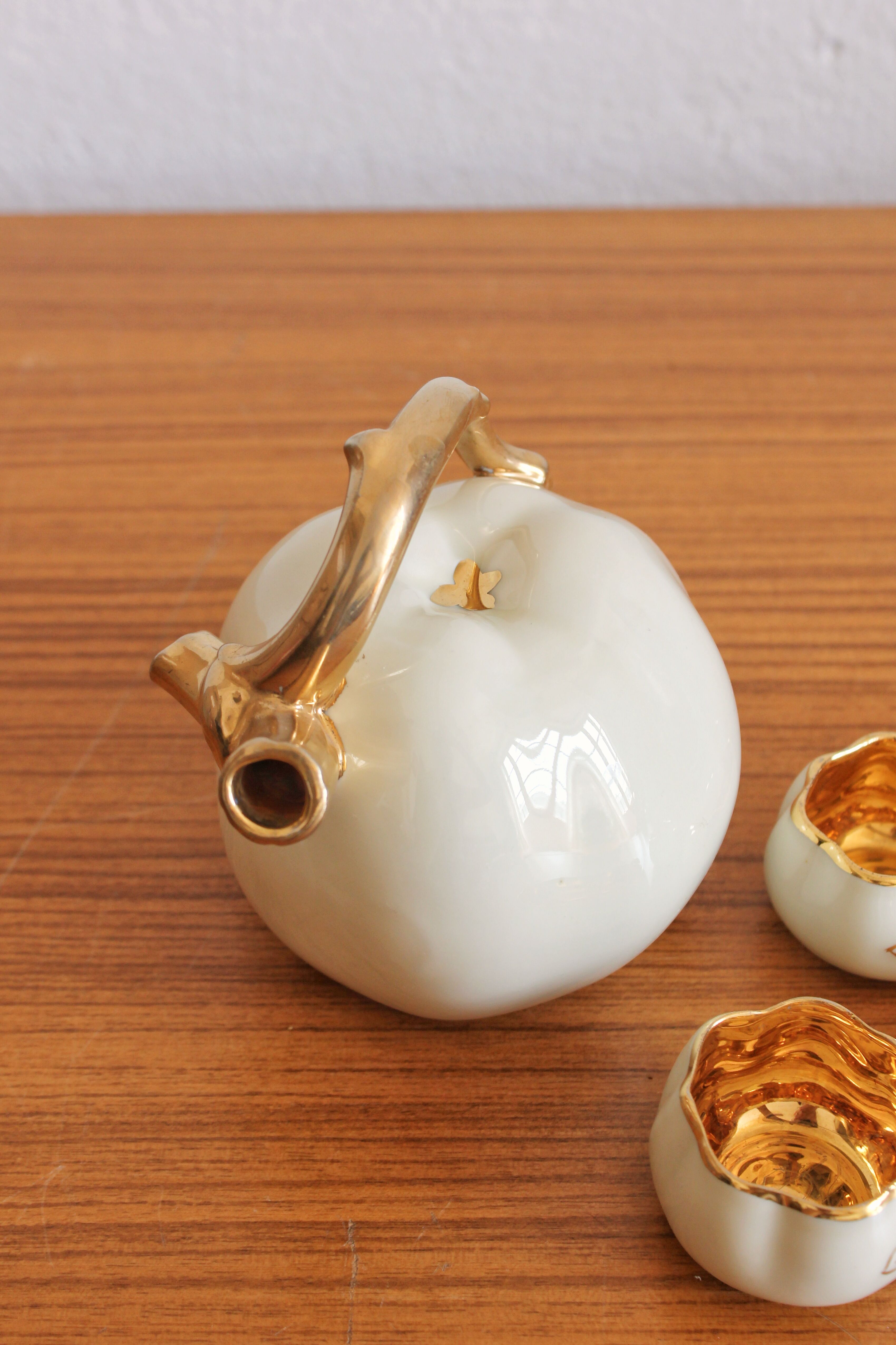 Service à digestif et tasses en porcelaine de Limoges Lucien Michelaud vintage