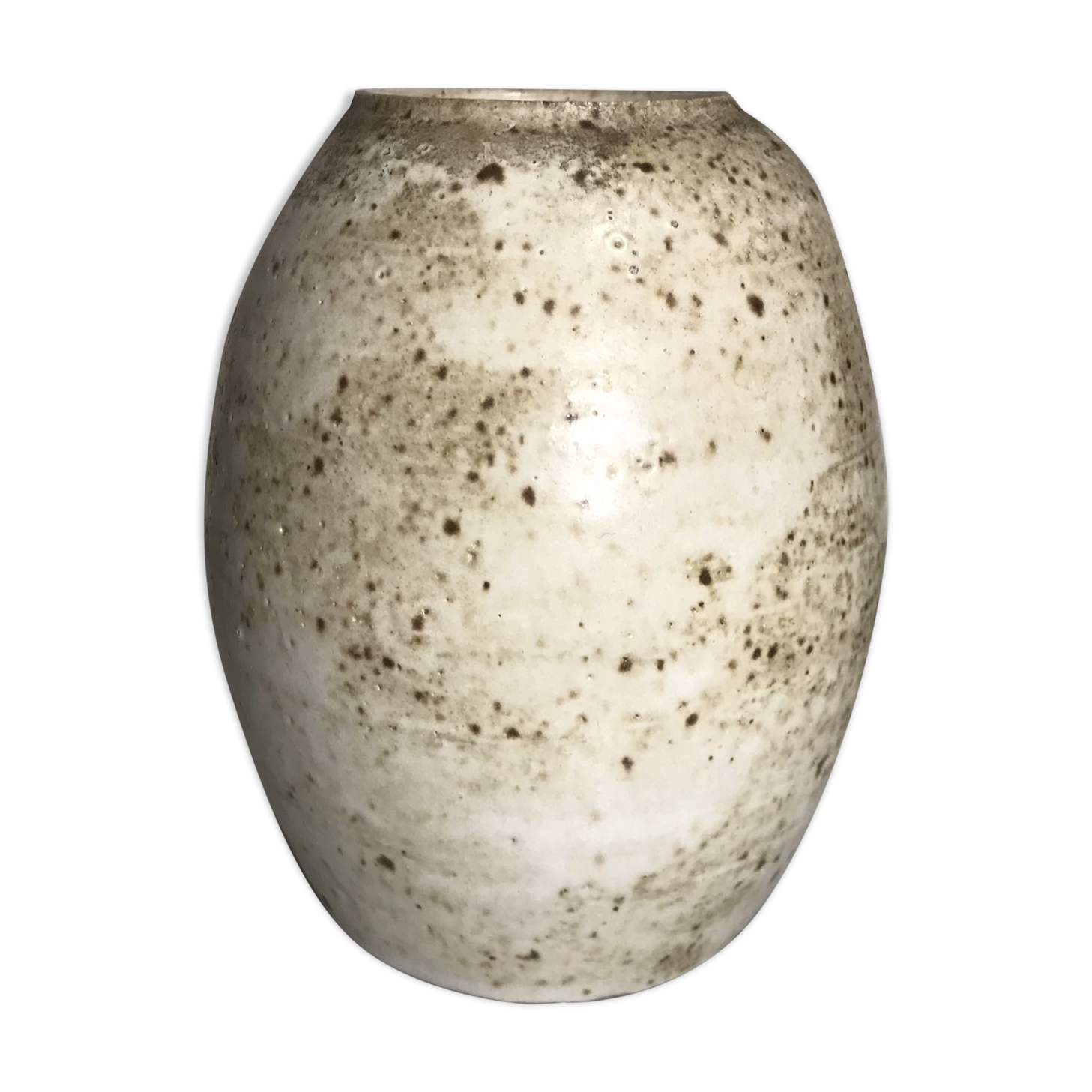 Vase boule grès émaillé beige années 60 vintage