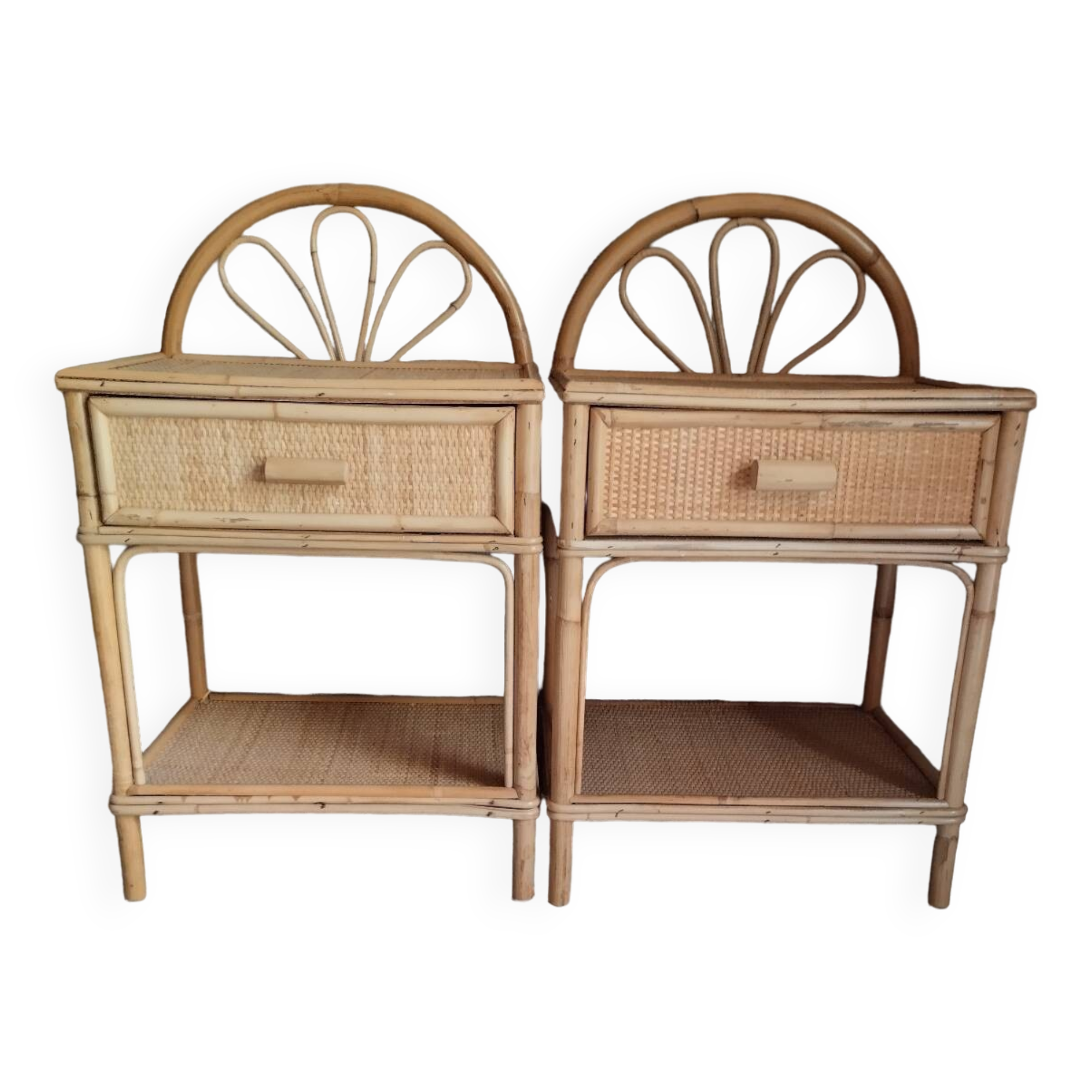 Pair of rattan bedside tables