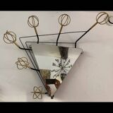 Astrobale 1960 wall mirror coat rack with 6 gold metal hooks