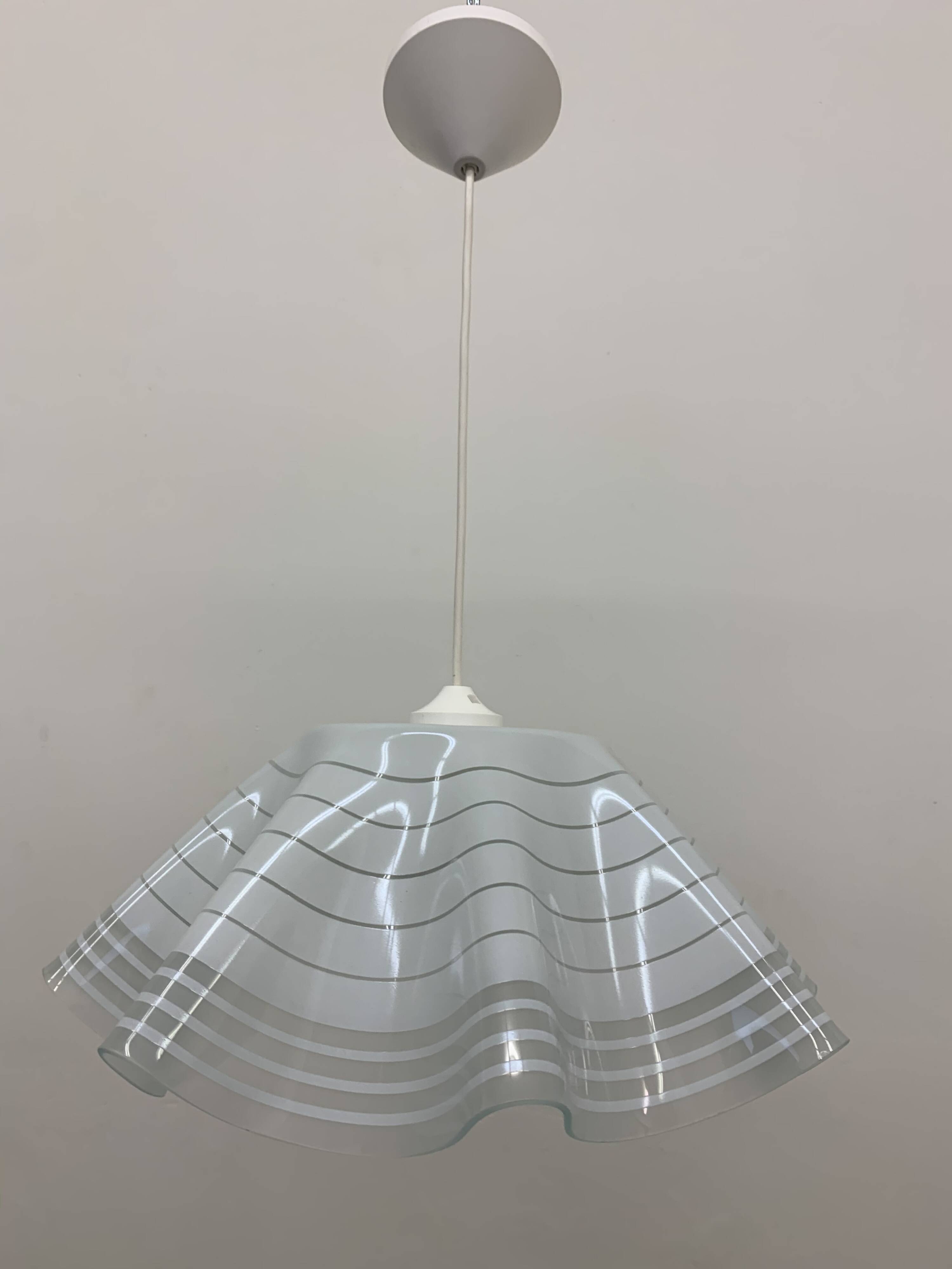 Mid-century minimalist folded glass hanging lamp, 1980’s