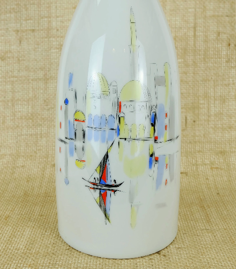 Porcelain vase hutschenreuther 1950s handpainted motif mediterranean city