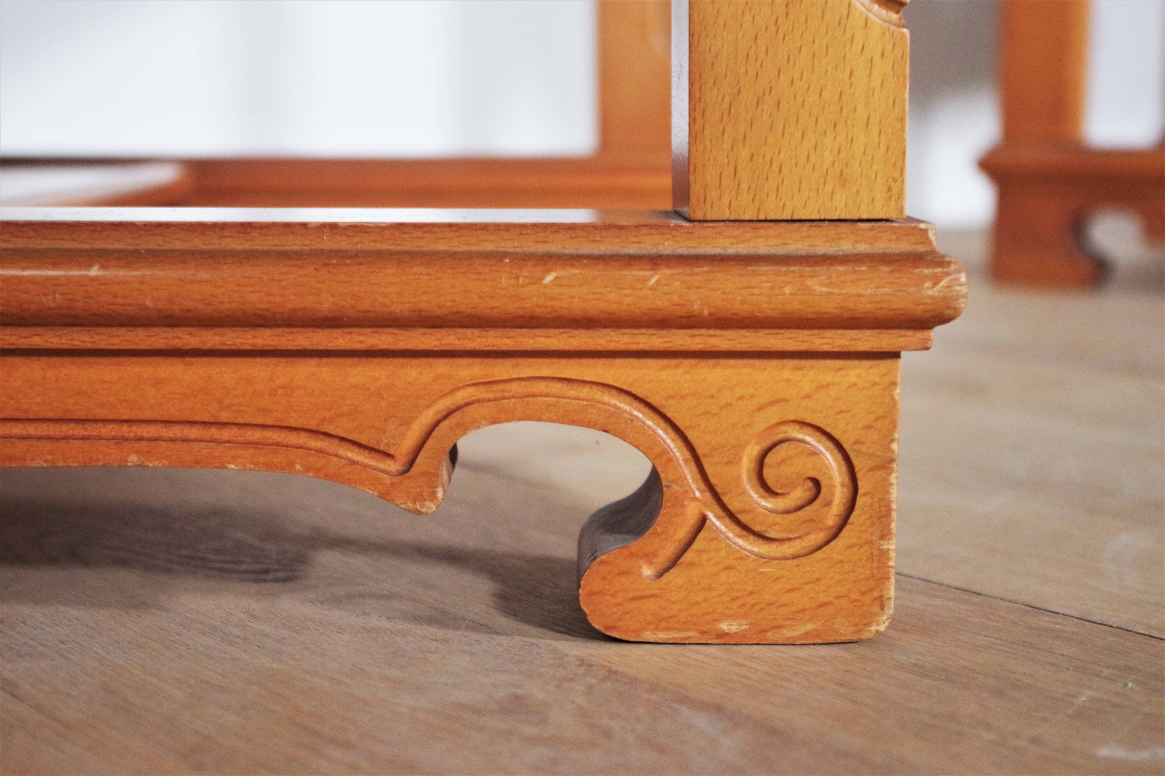 Velvet and carved wood chairs, 70s. Game of 2