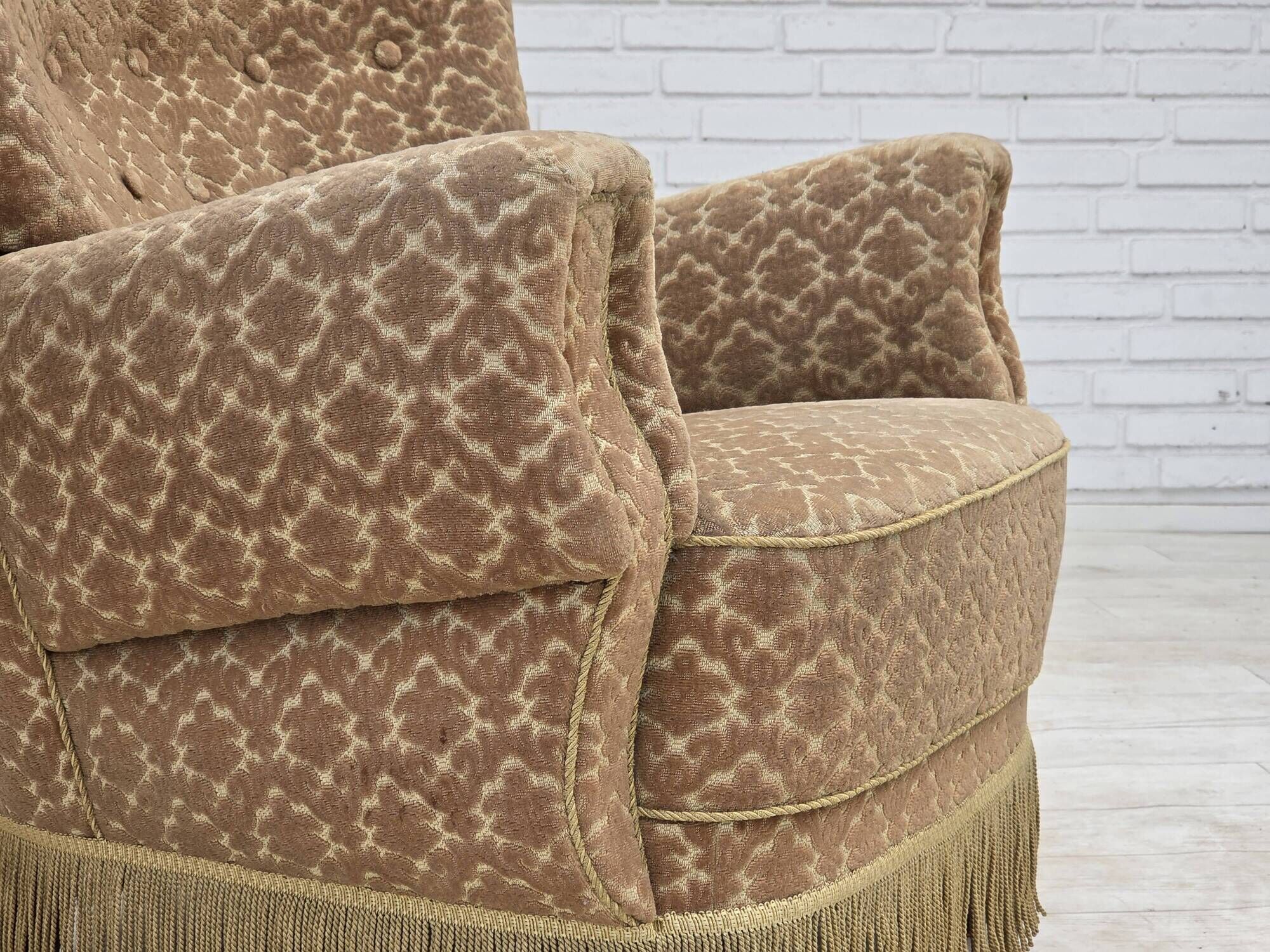 1960s, Danish armchair, furniture velour, beech wood.