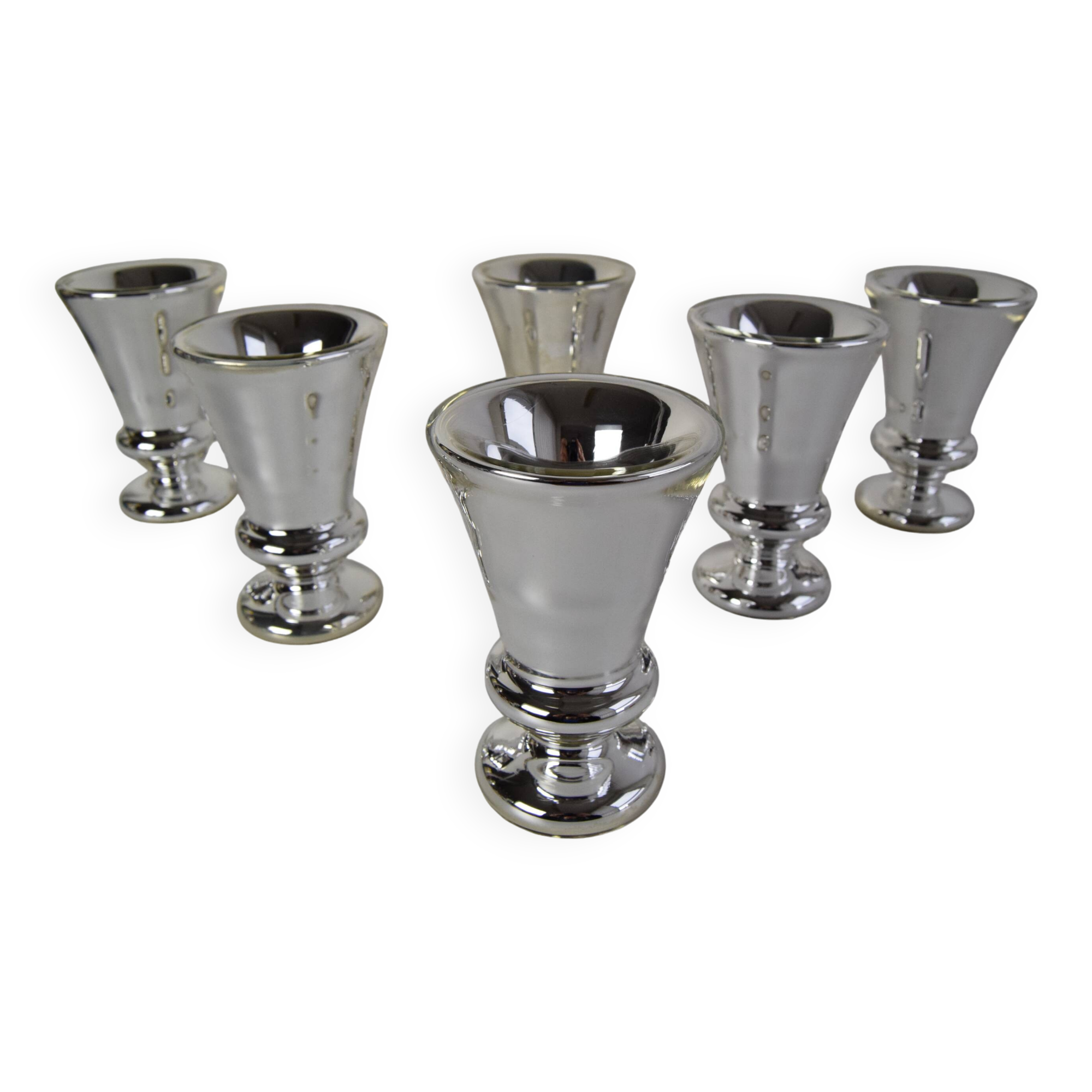 Set of six Amalgam Glass Goblets, Biedermeier, Peasant Silver, Circa 1860's.
