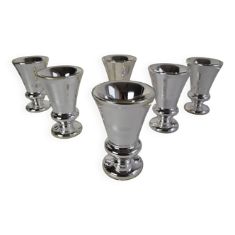 Set of six Amalgam Glass Goblets, Biedermeier, Peasant Silver, Circa 1860's.
