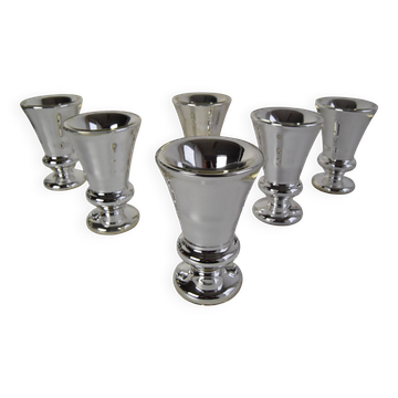 Set of six Amalgam Glass Goblets, Biedermeier, Peasant Silver, Circa 1860's.