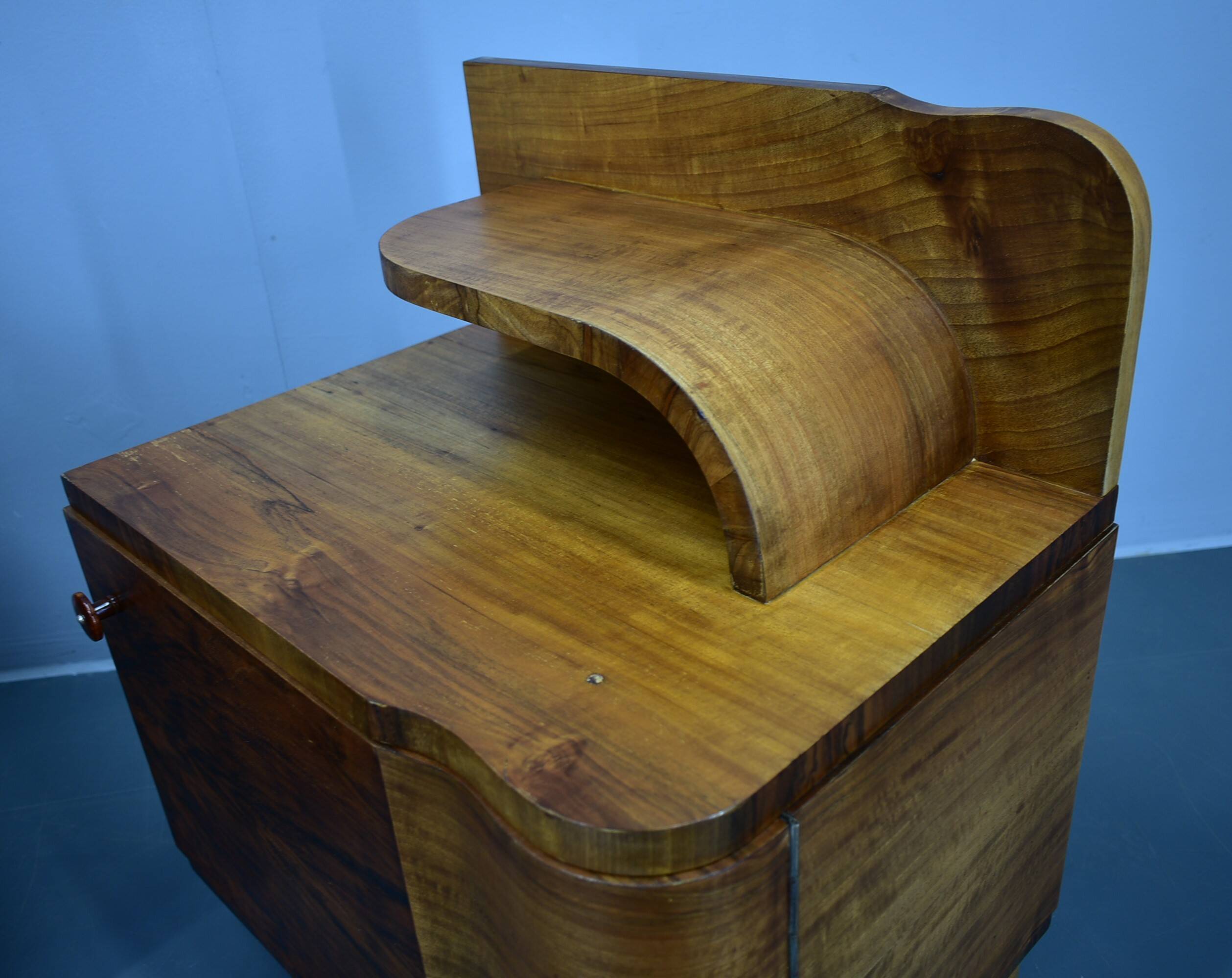 1930s Art Deco nightstands in walnut finish, Czechoslovakia