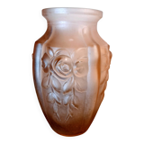 Art Deco vase, moulded satin pink glass.