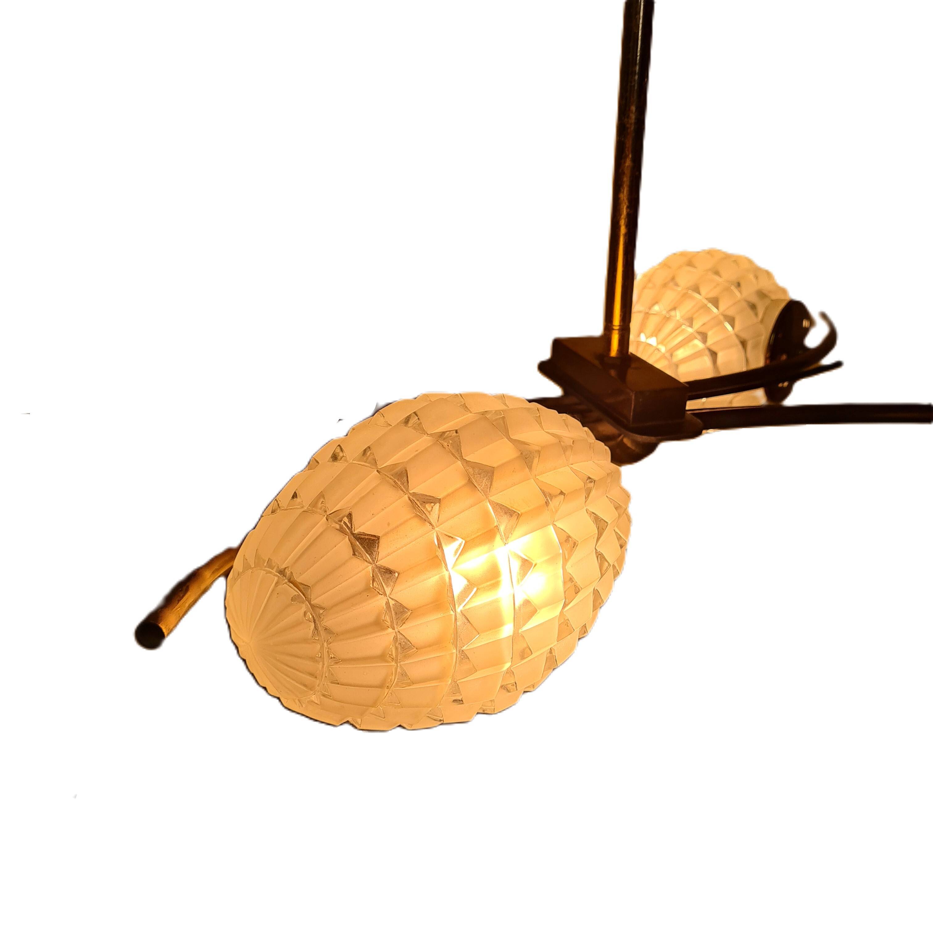 French Design Hanging Lamp With Glass, 1960s
