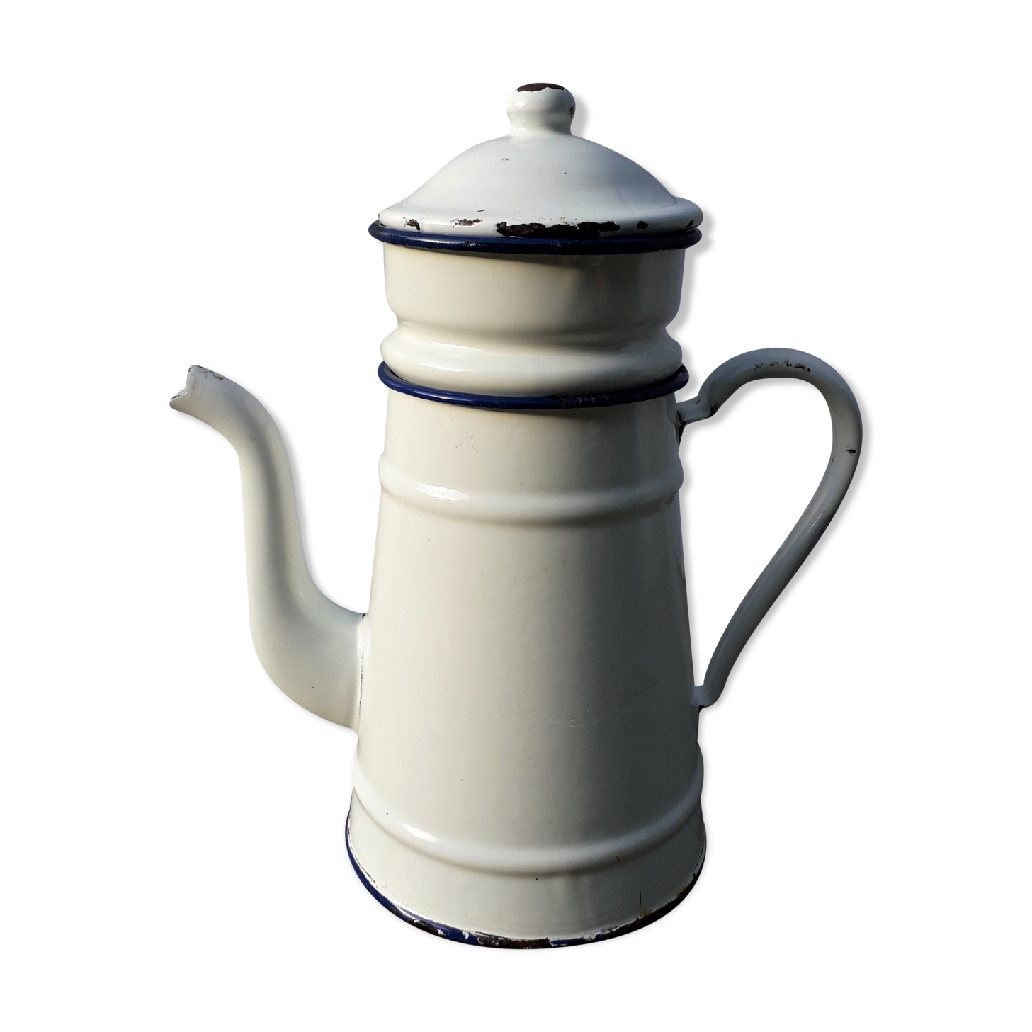 White and blue enamelled coffee maker